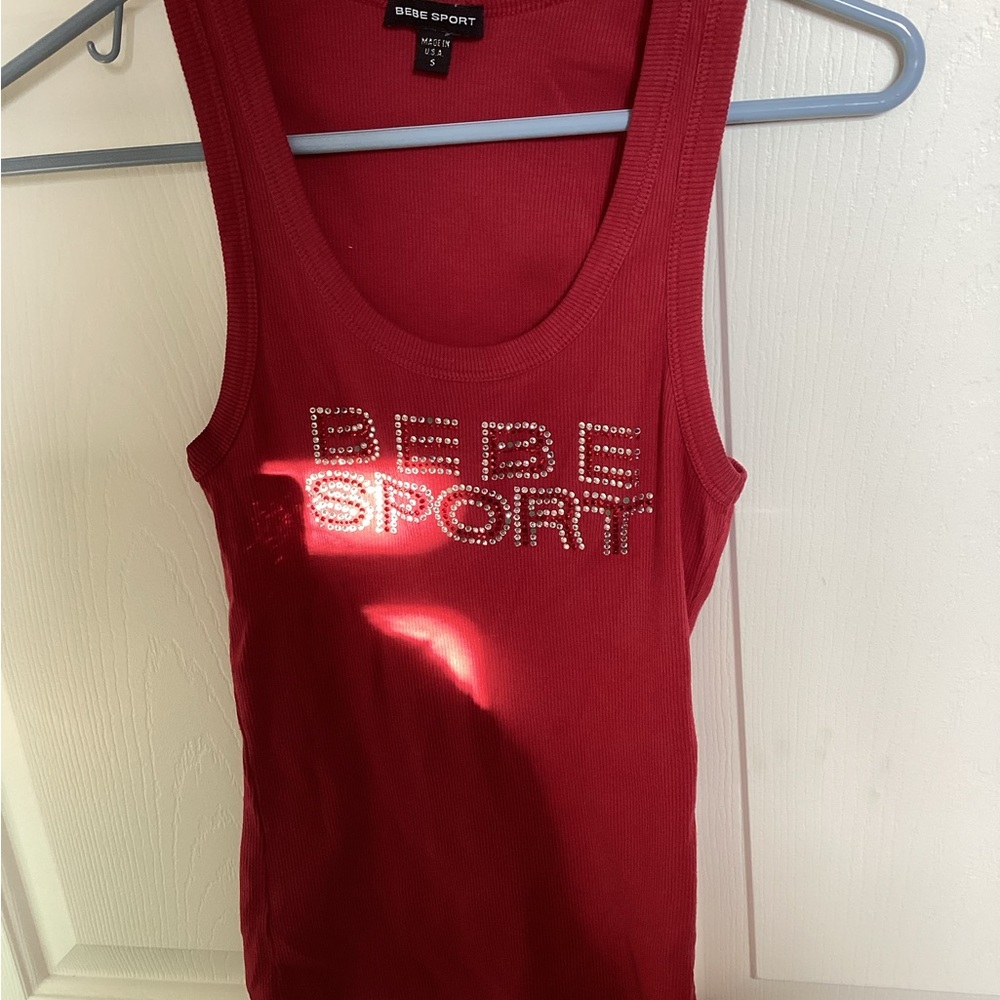 bebe Sport Red Tank Top with Rhinestone Logo
